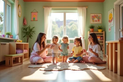 Enfants jouant ensemble dans une micro-crèche à Fougères