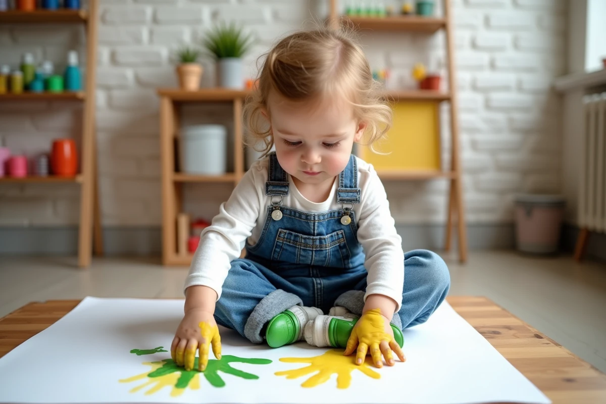 Enfant de 3 ans faisant de la peinture lors d'un atelier créatif pour enfants à Paris