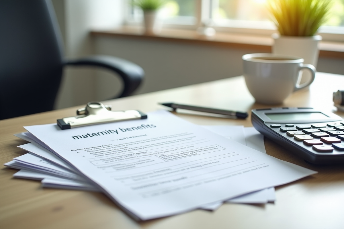 Espace de travail avec documents maternité et tire-lait