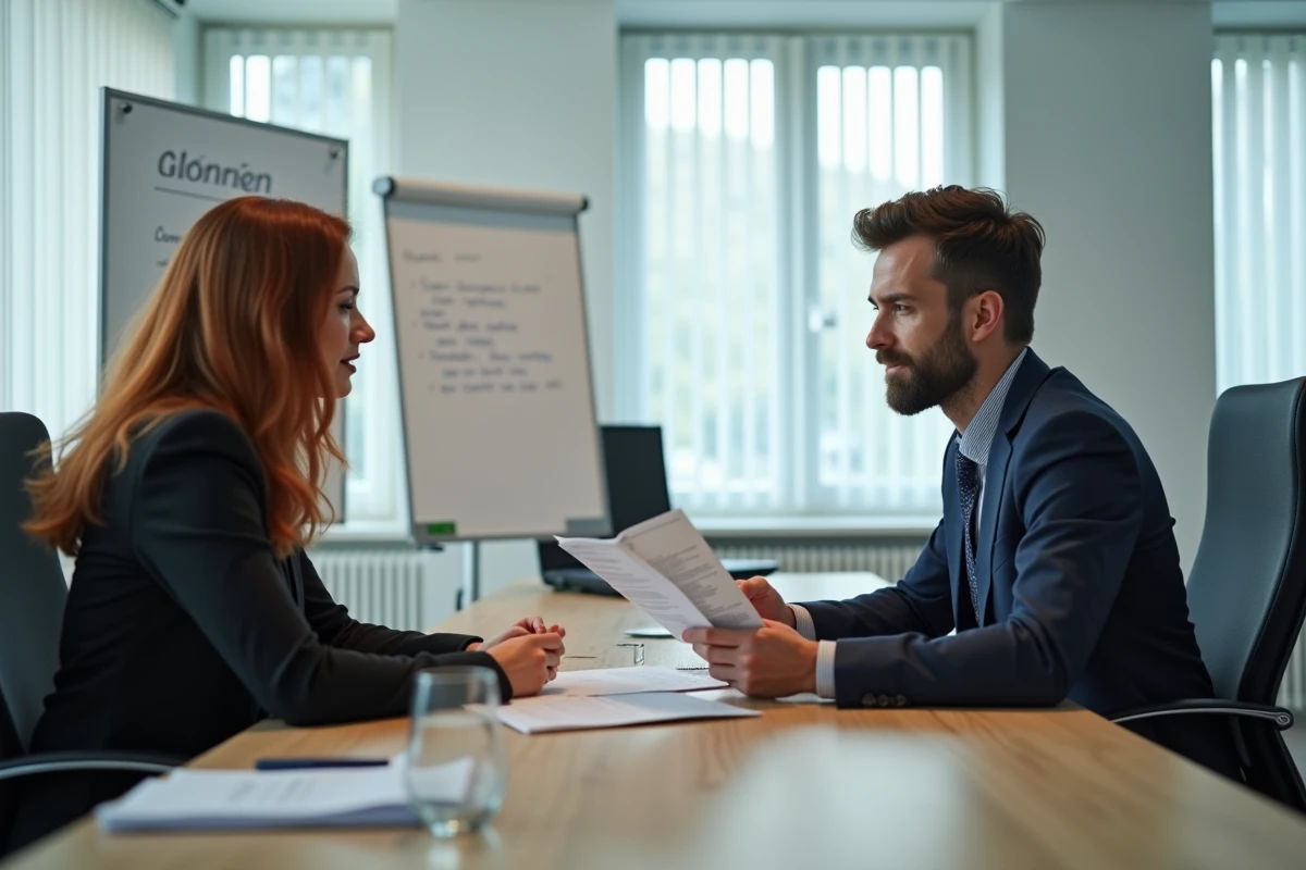Couple inquiet face à des documents d'une agence consultante en adoption, avertissements avant engagement adoption