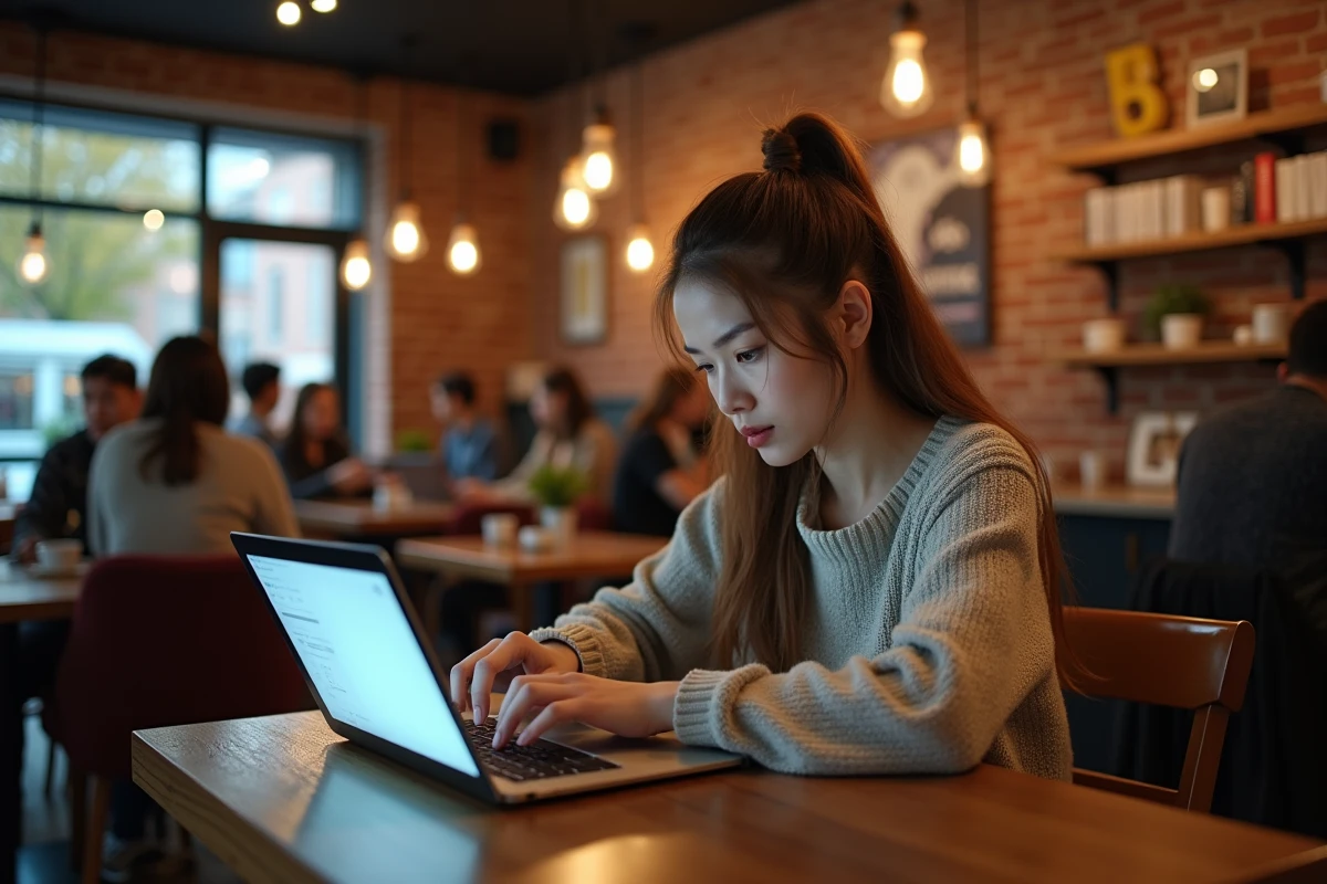 Jeune femme au café regardant sa montre impatiente