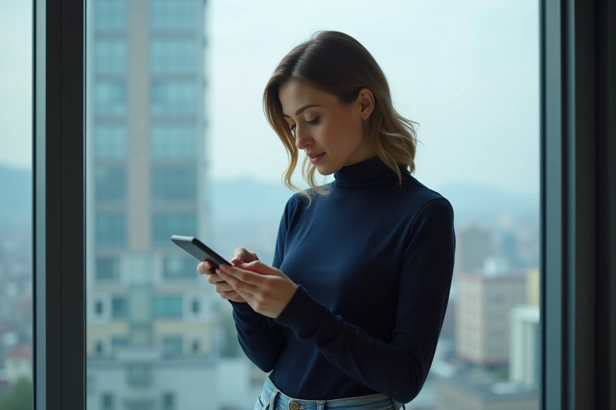 Femme consultant son smartphone pour rechercher des informations sur une célébrité supposément enceinte