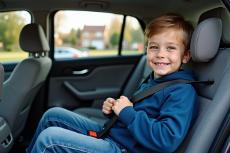 Jeune garçon en siège auto dans une voiture familiale