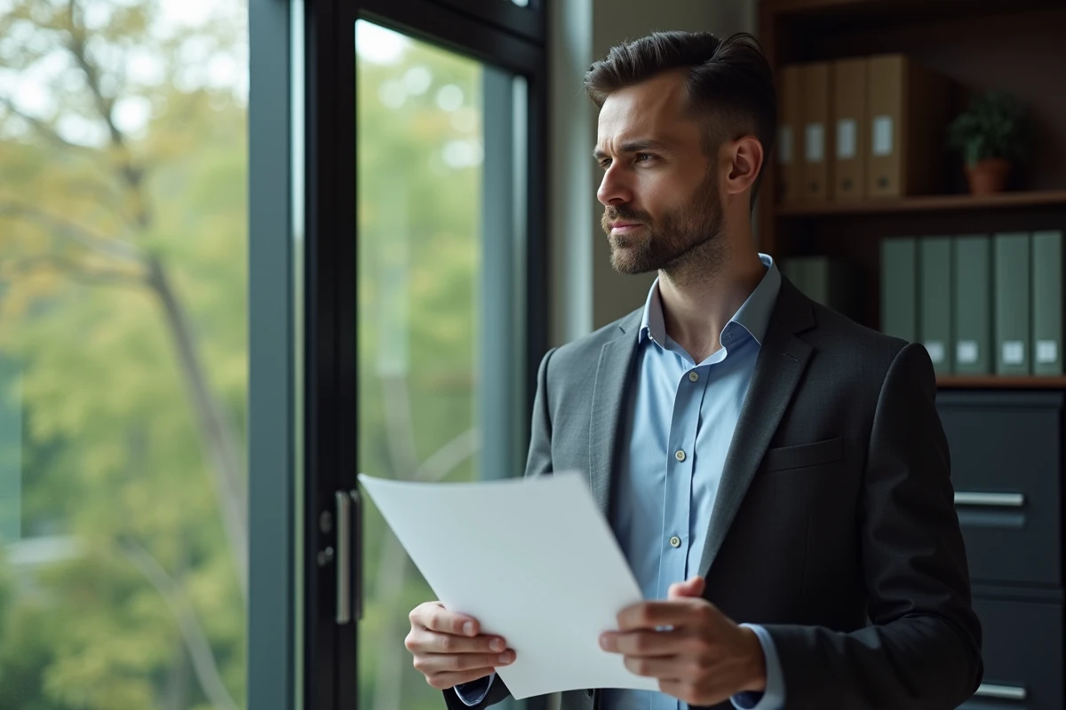 Homme professionnel regardant une lettre dans un bureau moderne