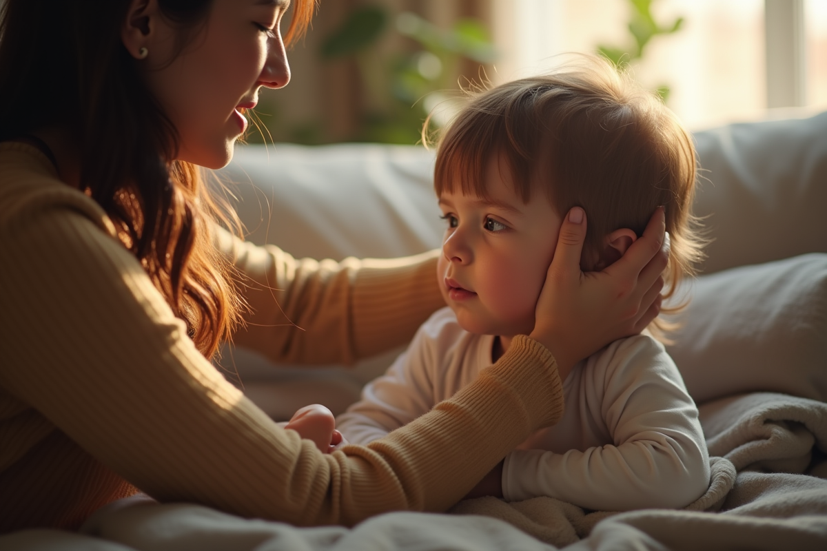 Parent réconfortant un enfant sensible à la maison